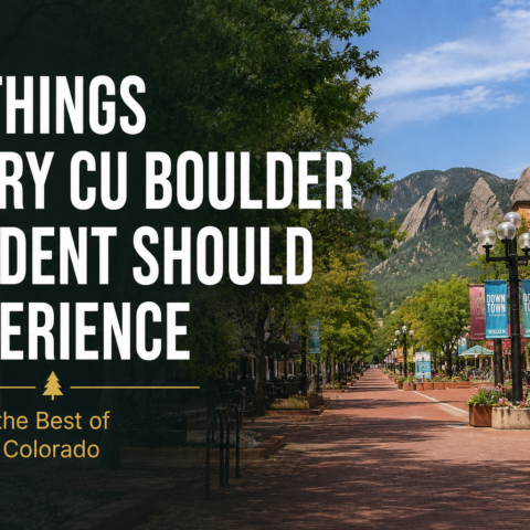 Pearl Street Mall and the Flatirons in Boulder, Colorado, one of the top experiences for University of Colorado Boulder students.